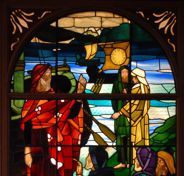 stained glass window at 
                      Gaelic family service